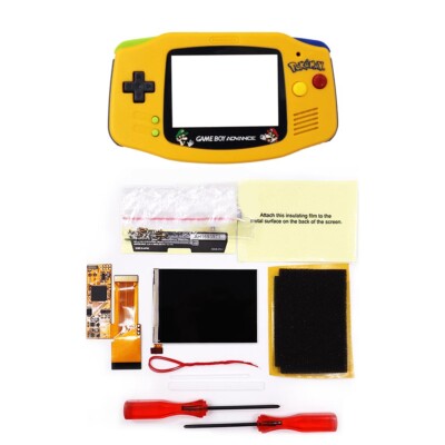 Gameboy Advance GBA: IPS V2 Backlight LCD Display Mod+Pre-cut Shell&Mario Lens