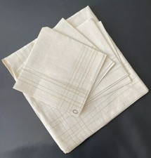 VTG Made In All Linen Tablecloth 44 in 4 Napkins Beige Gold Silver Ireland New