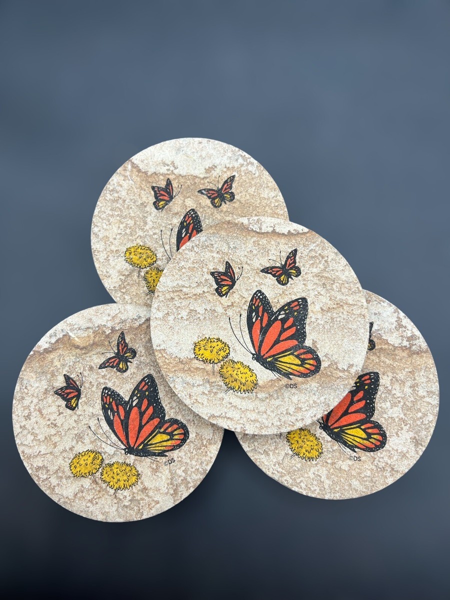 蝶のコースター Vintage Sandstone BUTTERFLY COASTER Set Of 4 Stone Butterflies