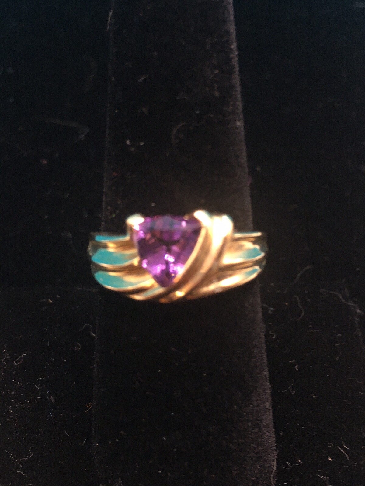 #2312 Triangular Amethyst 10K Solid Gold Ring, St… - image 2