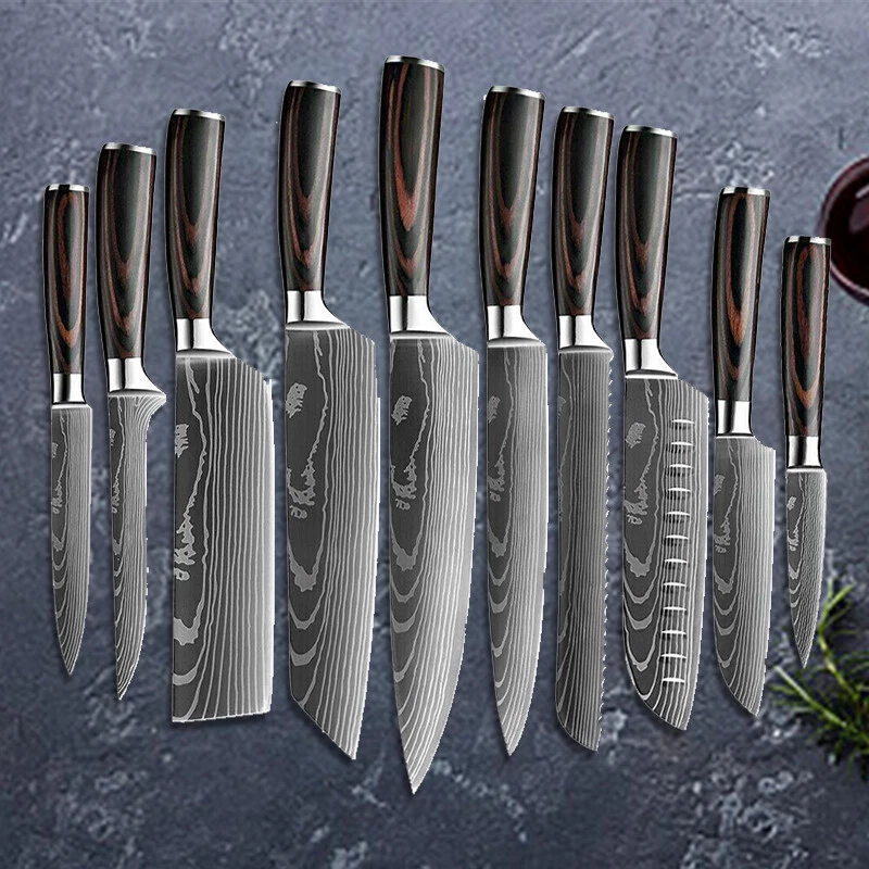 Damascus Steel Kitchen Knife Set, Stainless Steel Kitchen Knives