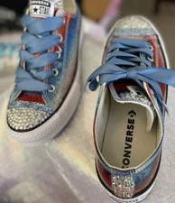 Women's Rhinestone-BLING CONVERSE-GREAT FOR WEDDINGS & SNEAKER BALLS! 5.5Y/7.5W