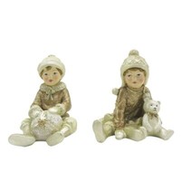 Clayre & Eef 2Er Set Figur Winterkinder 9 Cm Kinder Beige/Goldfarbig Polyresin