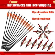 12X 22 inch Crossbow Bolts Carbon Arrows +12 Broadheads 100 grain Target Hunting