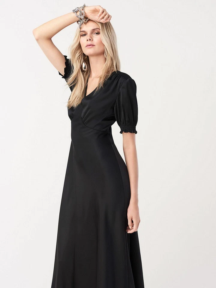 Новый с Ярлыками DVF Avianna атласное платье макси платье черный 12 $528 сравнить с сегодняшними ценами! - Изображение 2 из 4