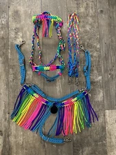 pony Fringe Breast Collar tack set, pony tack, Rainbow  pony tack set