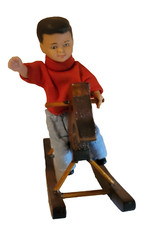 Mini Doll House, Wooden Rocking Horse with Child, Excellent Condition