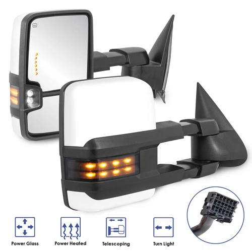 2X White Painted Tow Mirrors w/Turn Signals For 03-07 Chevy Silverado GMC Sierra