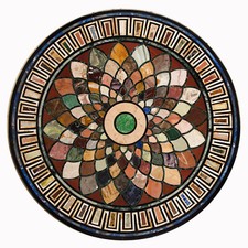 Piano Rotondo In Marmo Da 30" Con Intarsio In Pietra Dura Lavorato A Mano