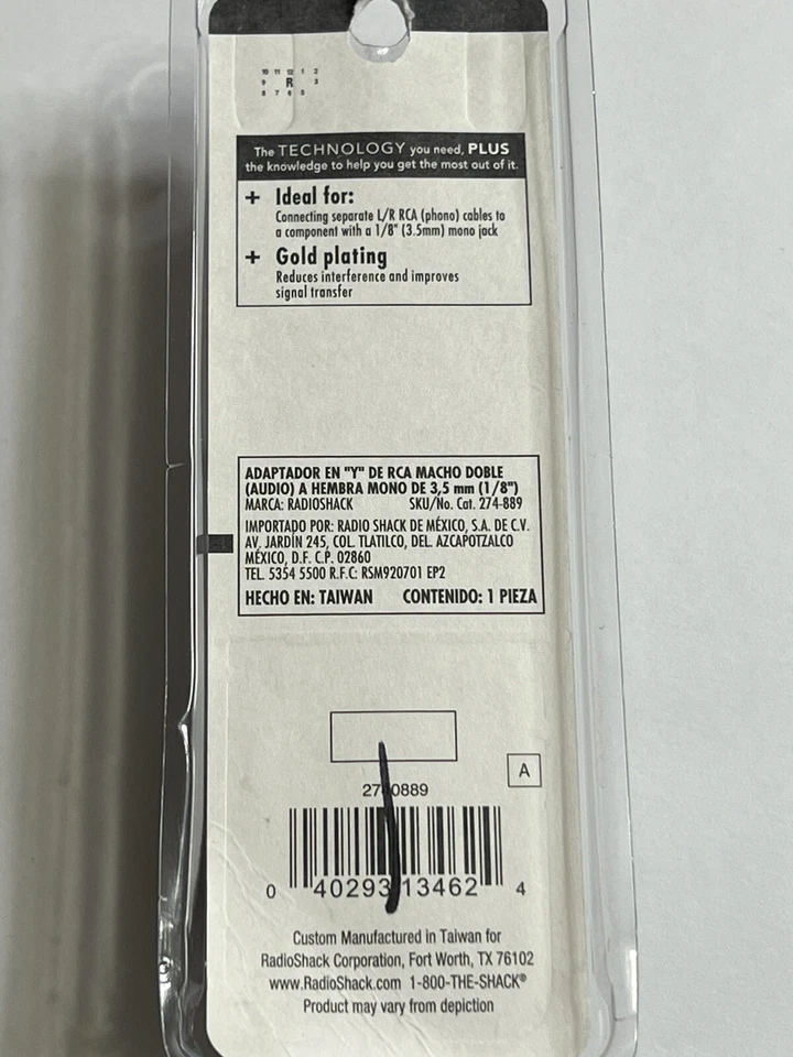 RadioShack Dual RCA (Phono) Male to 1/8" (3.5mm) Mono Female #274-889 - Image 3 of 3