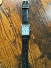 Men Seiko quartz Vintage Slim Tank  White Dial Black leather Dress Watch