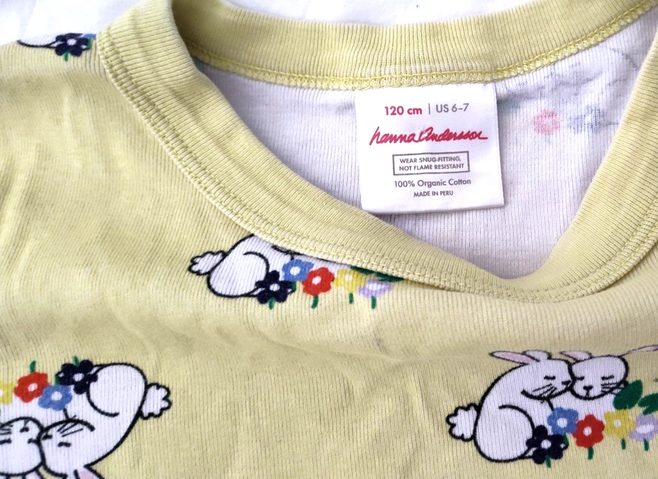 Pijama Hanna Andersson Yellow Bunny talla 6 7 pantalones cortos de algodón orgánico 2 piezas niñas 120 Foto 2 de 3