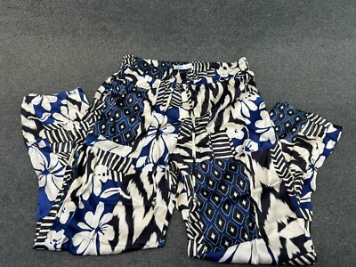 WOMENS ZARA UK MEDIUM M Blue FLORAL SILKY LOOSE ELASTICATED CUFF JOGGER TROUSER