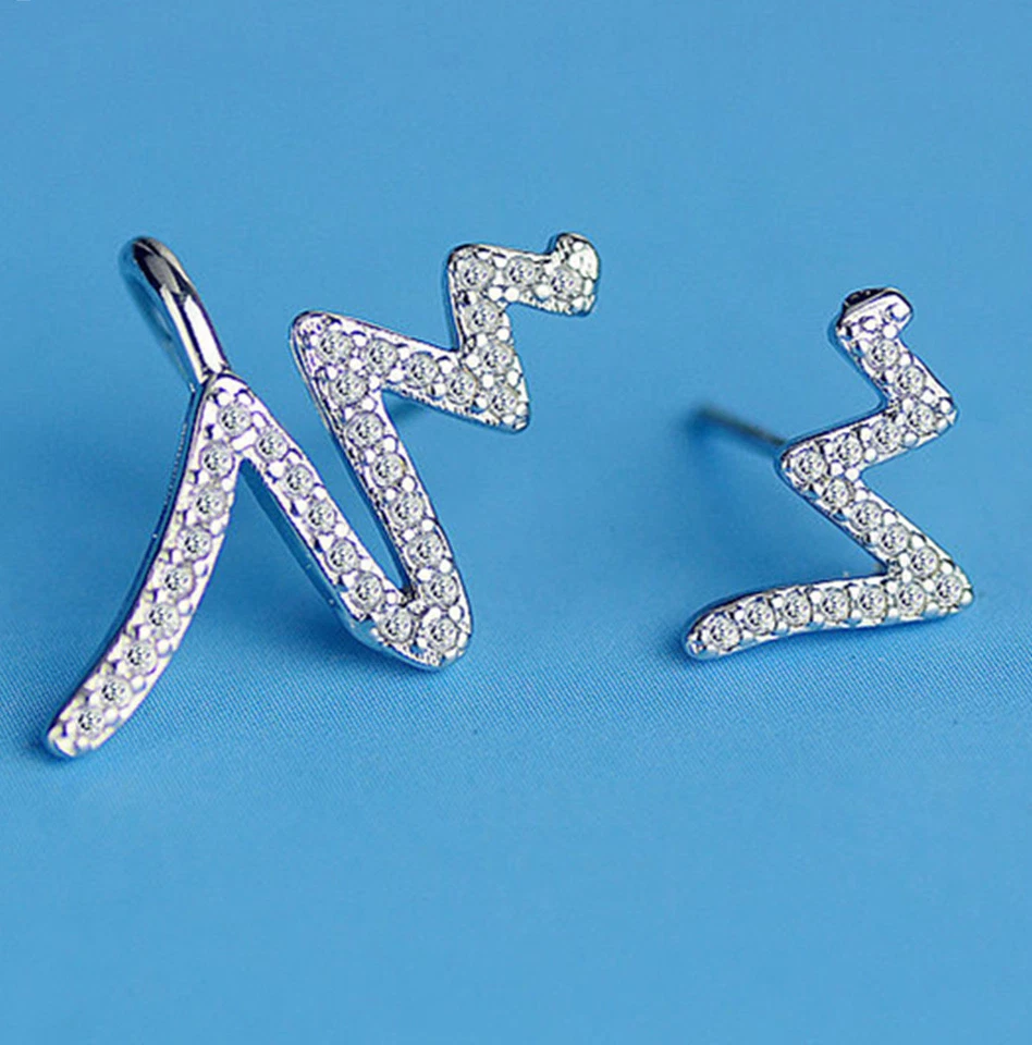 Orecchini Climber Crawler A Forma Di Cuore Amore Fulmine In Argento Sterling - Immagine 3 di 4