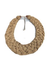 Vintage Statement Collar Necklace Champagne Beige Heavily Beaded Braided Choker