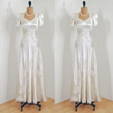 Satin Wedding Dresses Short Sleeve Floral Elegant A-Line White Ivory Bridal Gown