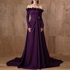 A Line Off-the-Shoulder Luxury Flower Crepe elegant prom dress fairy Floor-Lengt