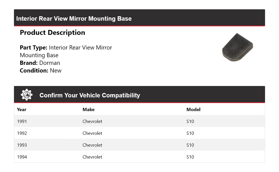 Base de montaje del espejo retrovisor interior 1992 para Chevrolet S10 Dorman 1991-1994 Foto 2 de 4