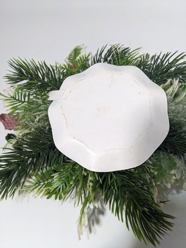 Vintage Weihnachtskranz Kerzenhalter Kunststoff Mistelzweig Stechpalme 9" mit Metallhalter - Bild 5 von 11