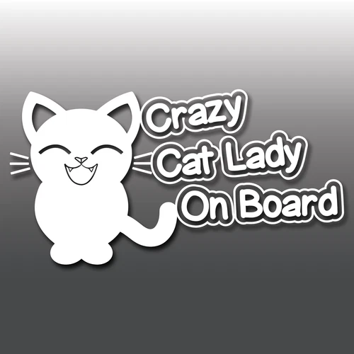 Funny Crazy Cat Lady On Board Car, Van, 4X4 Window/Bumper Vinyl Decal Sticker