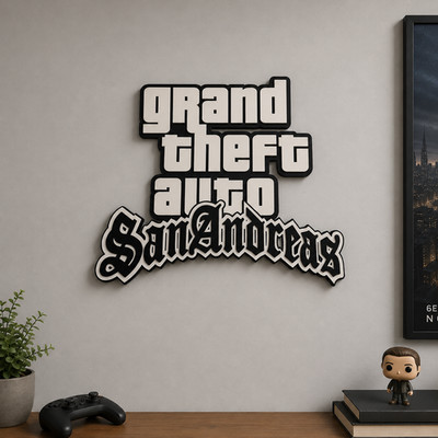 Grand Theft Auto San Andreas Logo Sign  - 3D Printed GTA Game Room Gamer Decor