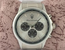 Maserati Chronograph Silver Dial "Date" Steel Band Great Working Men Wristwatch