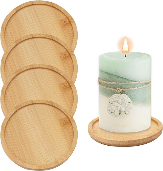4 StüCk Kerzenuntersetzer Holz, Runde Bambus Untersetzer FüR Kerzen, KerzenstäNd-image