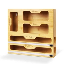 Bamboo Ziploc Bag/Wrap Storage Organizer, Kitchen Drawer or Wall Mountable