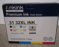 Ankink Premium Ink Refill Bottle 31 32XL INK 4 Packs Black, Magenta, Cyan,...