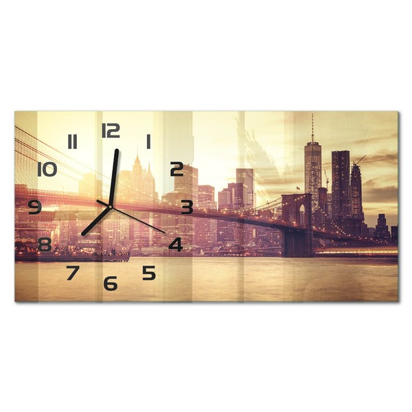 Elegante Wanduhr Aus GehäRtetem Glas Manhattan New York Schwarze Zeiger 60X30 Cm-image