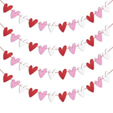 4 Pack Glitter Heart Garland Banner, NO DIY, Valentine's Day Decorations, Red Pi