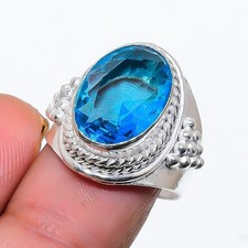 Swiss Blue Topaz Gemstone Handmade 925 Sterling Silver All Size Ring For Gift
