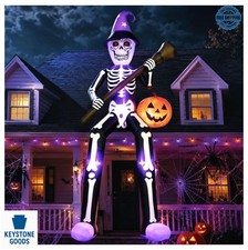 Halloween Inflatables 12 Ft Skeleton Wizard Blow Up With Broom Pumpkin Decor