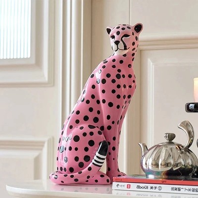 Rosa Leopard Gepard Figur große Katze Tier TV Schrank Büro Zimmer Wohndeko