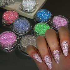Reflective Glitter Powder Set, 8 Colors Sparkle Diamond Nail Glitter Dust, Silve