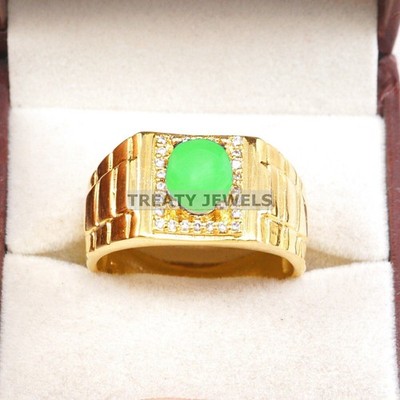 Jade Oval Cut With 14k Yellow Gold  Ring For Men's #B191 #