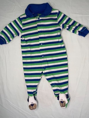 Just One Year Carter's y2k baby boy sz 3m striped puppy dog feet snap ls romper