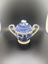 Vintage Blue Willow Sugar Bowl with Lid Two-Handled Made In Japan