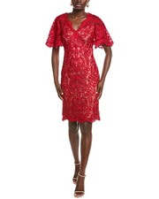 Tadashi Shoji Arnett Embroidered Flutter Sleeve Dress Women's