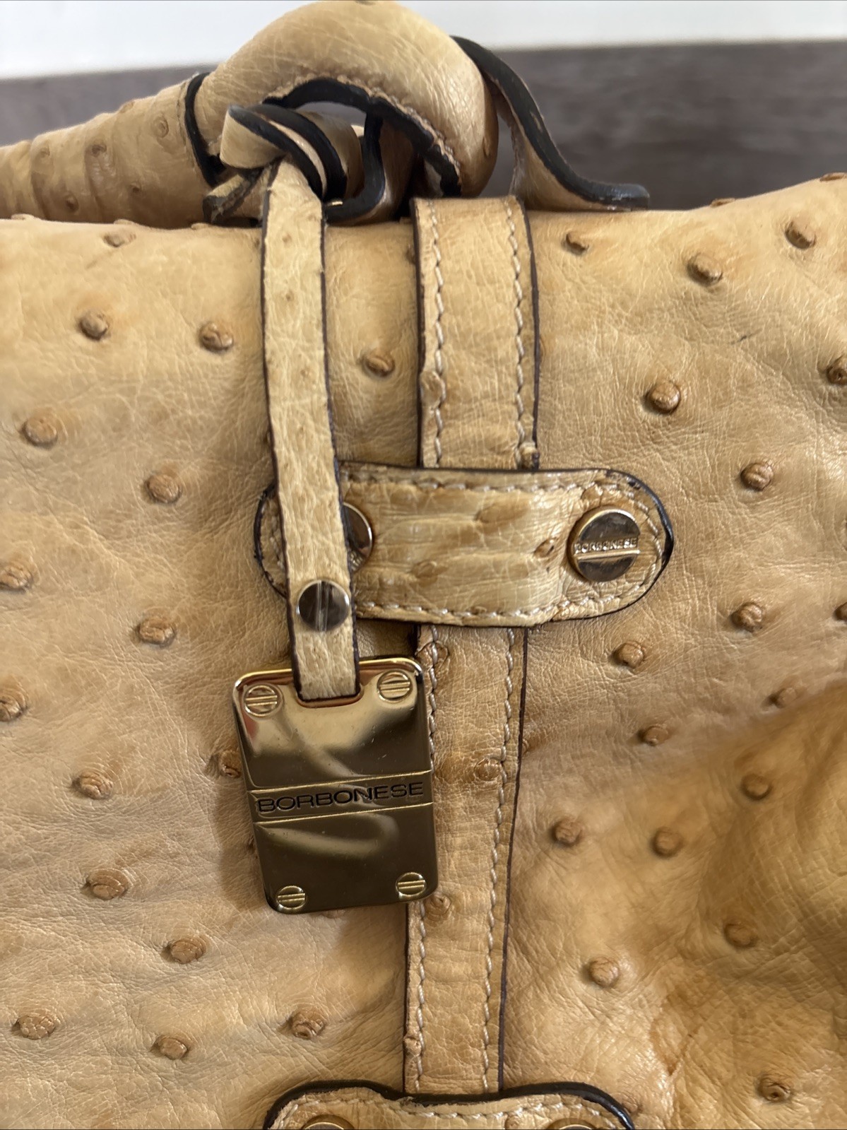 BORBONESE Ostrich handbag Camel, Ostrich  — image 16