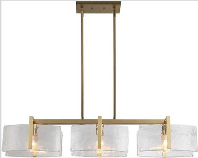 Golden Lighting Brushed Gold 3-Light Anenon Linear Pendant, Water Glass
