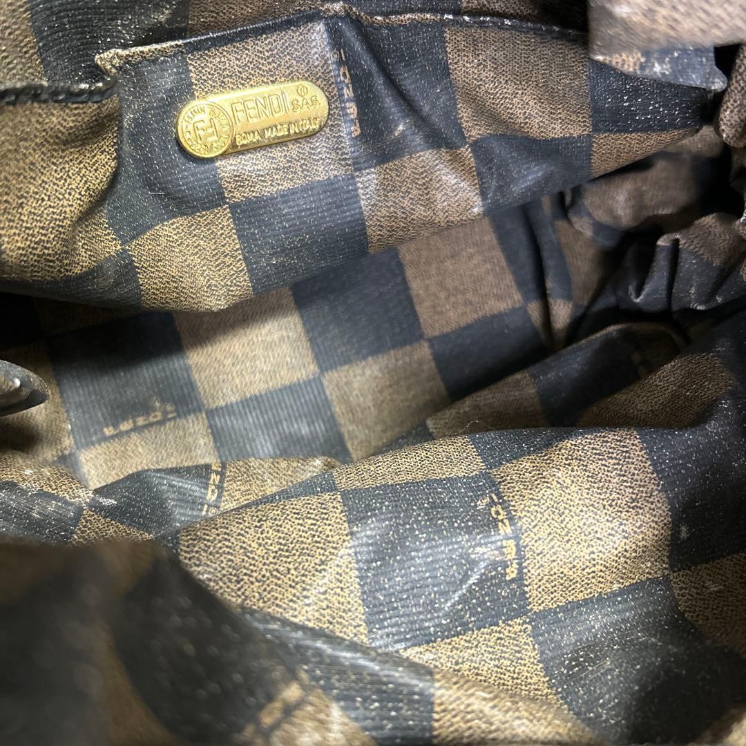 FENDI Drawstring Logo Pecans Shoulder Bag Tote Bag FF Black USED thumbnail 15