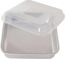 Natural Aluminum Commercial Square Cake Pan with Lid, Exterior 9.88 X 9.88 Inche