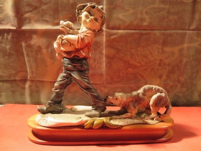 Vintage Capodimonte Porzellan Figur 70er Jahre Junge und Hunde signiert
