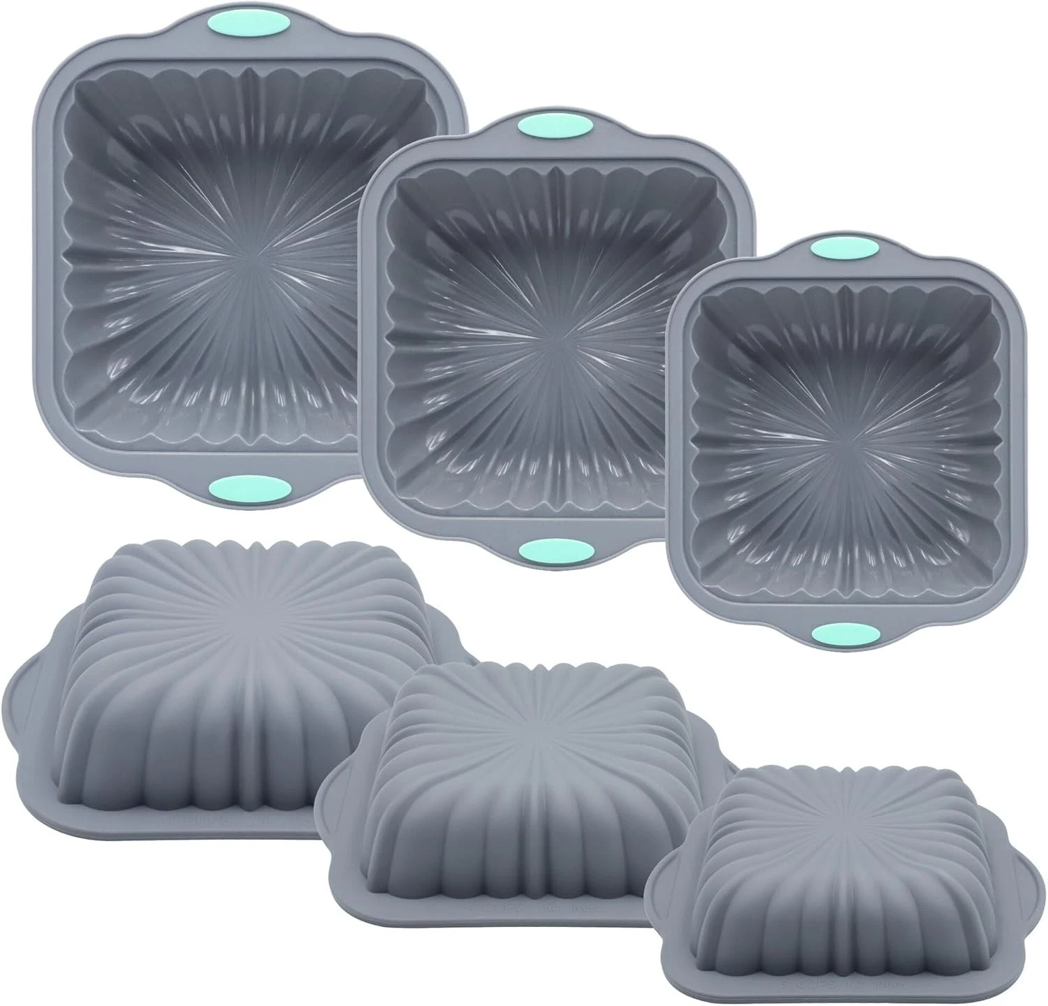 3-Piece Silicone Square Cake Pan Set Metal-Frame Non-Stick Baking Trays