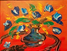 BLUE TULIPS  Modern Abstract   Original Oil Painting  IMPRESSIONIST CANADA