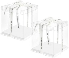 Clear Cake Box,2 Pcs Transparent Cakes Boxs with Ribbon for Pastries10" X 10" X