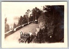 Vtg B&W Snapshot Men With Vintage Cars On Mountain Road Scenic Overlook 1920s
