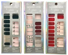 Lot of 3 Dashing Diva Gloss Ultra Shine Gel Nail Strips Christmas Holiday