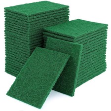 100 Pcs Scouring Pads,Heavy Duty Scour Pads,4 x 5.95 inch Reusable Green Scru...